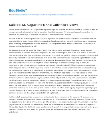 Suicide: St. Augustine’s And Calvinist’s Views
