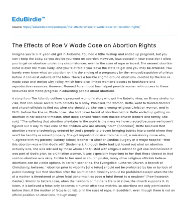 The Effects of Roe V Wade Case on Abortion Rights