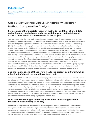 Case Study Method Versus Ethnography Research Method: Comparative Analysis