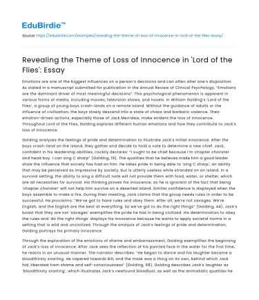Revealing the Theme of Loss of Innocence in ‘Lord of the Flies’: Essay