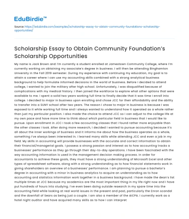 Community Foundation Scholarship Essay