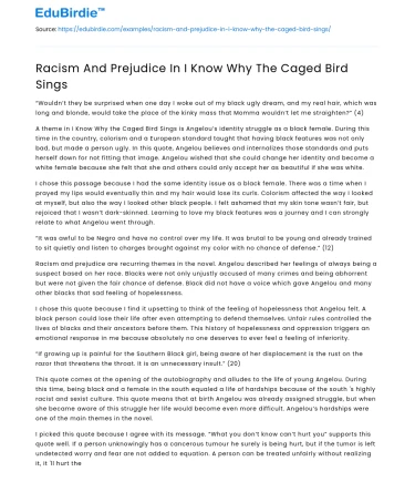 Racism And Prejudice In I Know Why The Caged Bird Sings