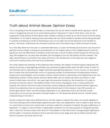 Truth about Animal Abuse: Opinion Essay
