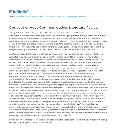 Concept of Mass Communication: Literature Review