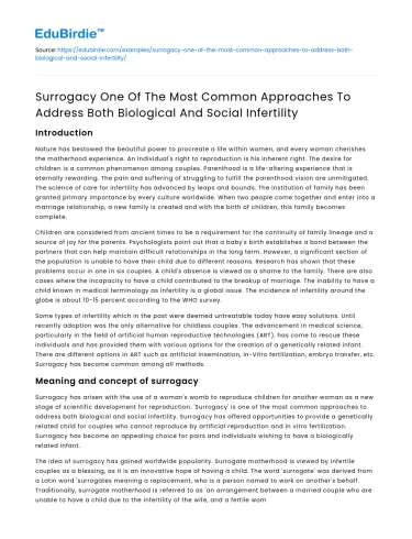 Surrogacy: Addressing Biological and Social Infertility