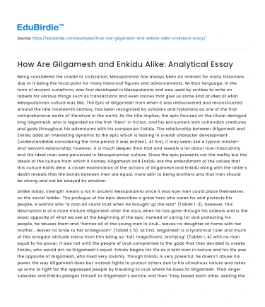 How Are Gilgamesh and Enkidu Alike: Analytical Essay
