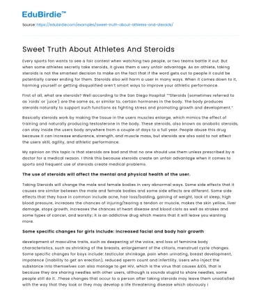 Sweet Truth About Athletes And Steroids