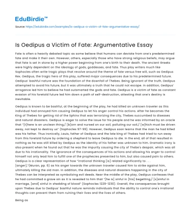 Is Oedipus a Victim of Fate: Argumentative Essay