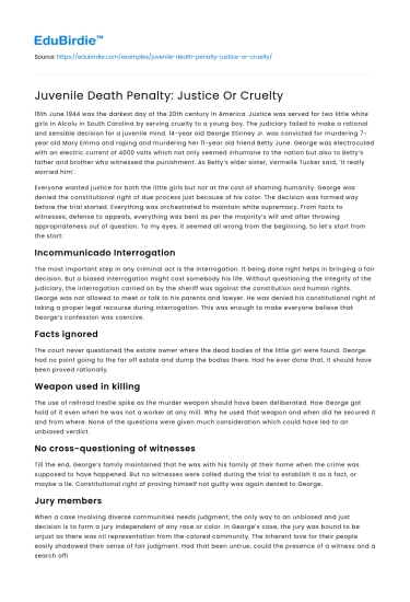 Juvenile Death Penalty: Justice Or Cruelty