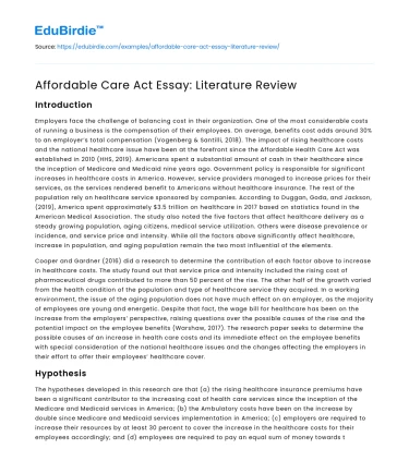 Affordable Care Act Essay: Literature Review