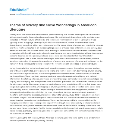 Theme of Slavery and Slave Wanderings in American Literature