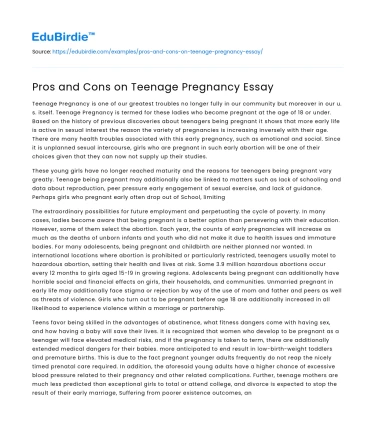 Pros and Cons on Teenage Pregnancy Essay