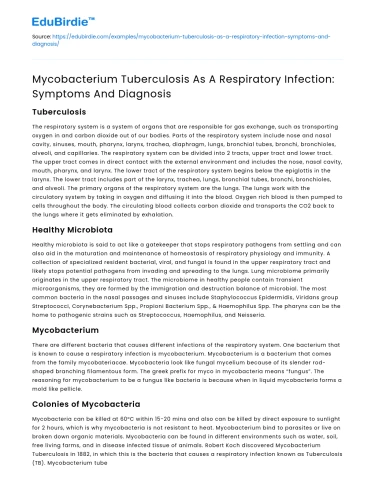 M. Tuberculosis: Symptoms and Diagnostic Approaches