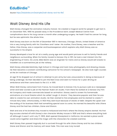 Walt Disney And His Life