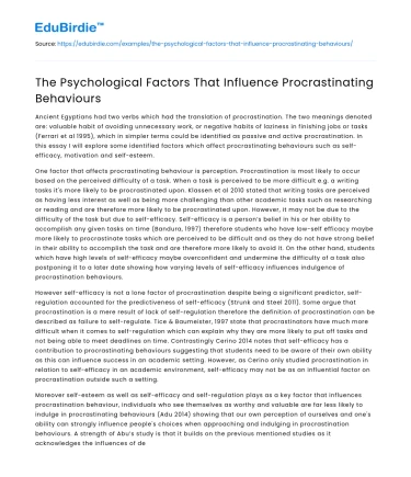 The Psychological Factors That Influence Procrastinating Behaviours