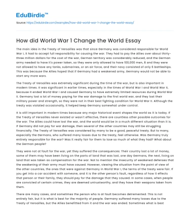 How did World War 1 Change the World Essay