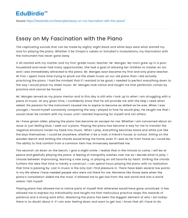 Essay on My Fascination with the Piano