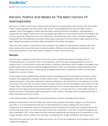 Factors Contributing to Islamophobia: Racism, Politics, and Media
