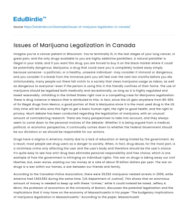 Issues of Marijuana Legalization in Canada