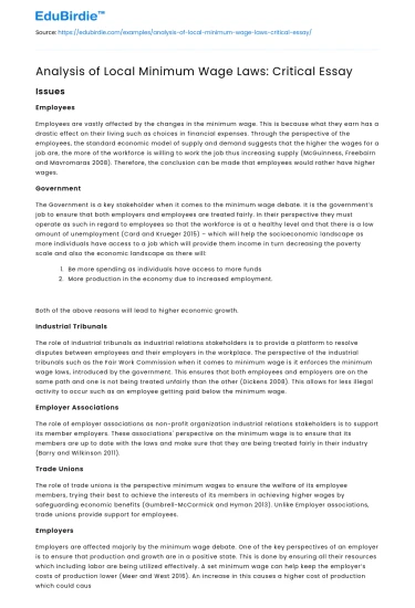 Analysis of Local Minimum Wage Laws: Critical Essay
