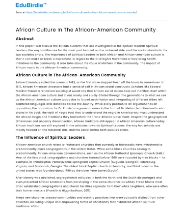 African Culture In The African-American Community