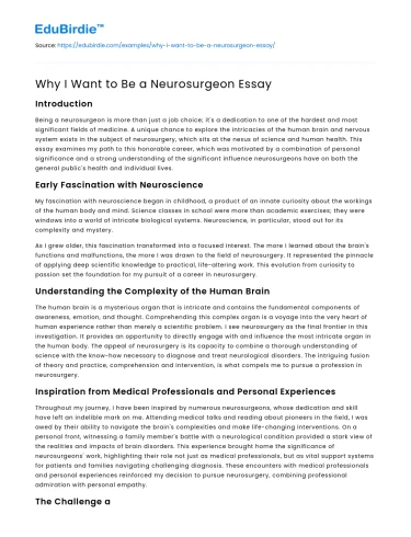Why I Want to Be a Neurosurgeon Essay