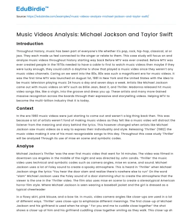 Music Videos Analysis: Michael Jackson and Taylor Swift