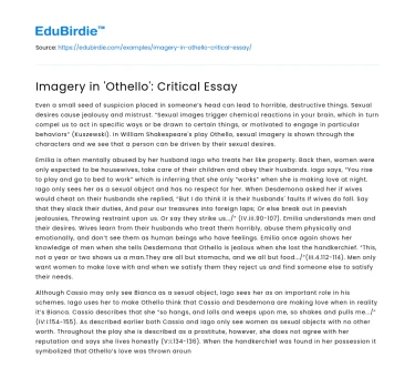 Imagery in ‘Othello’: Critical Essay