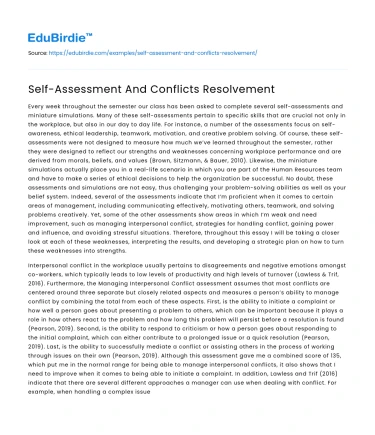 Self-Assessment And Conflicts Resolvement