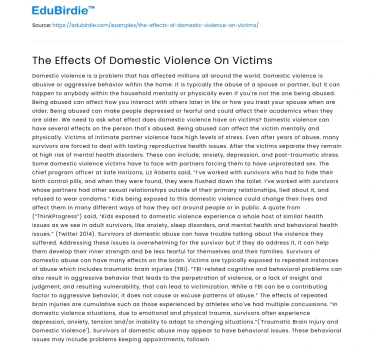 The Effects Of Domestic Violence On Victims