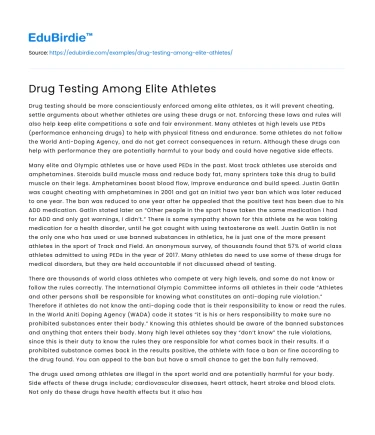 Drug Testing Among Elite Athletes