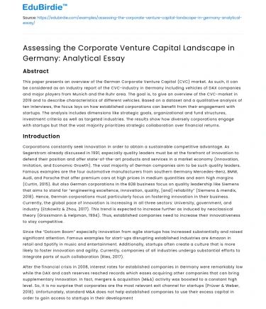 Analyzing Corporate Venture Capital in Germany