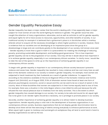 Gender Equality Persuasive Essay