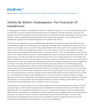 Othello By William Shakespeare: The Character Of Desdemona