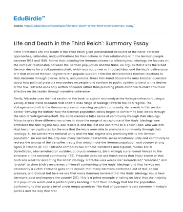 Life and Death in the Third Reich’: Summary Essay