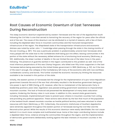 Root Causes of Economic Downturn of East Tennessee During Reconstruction