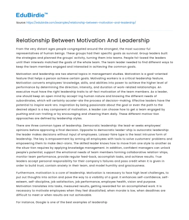 Relationship Between Motivation And Leadership