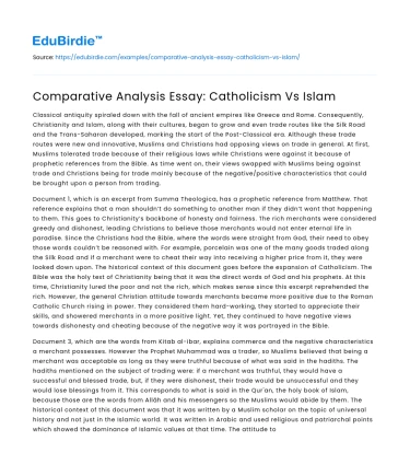 Comparative Analysis Essay: Catholicism Vs Islam