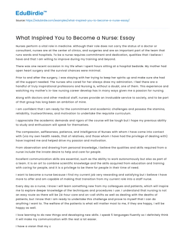 What Inspired You to Become a Nurse: Essay