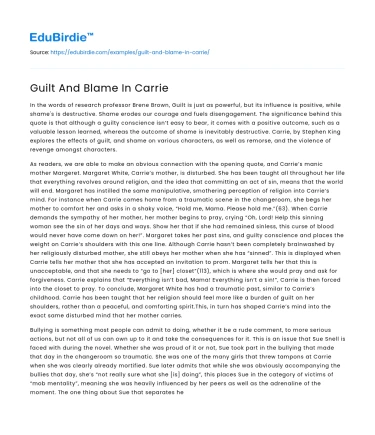 Guilt And Blame In Carrie