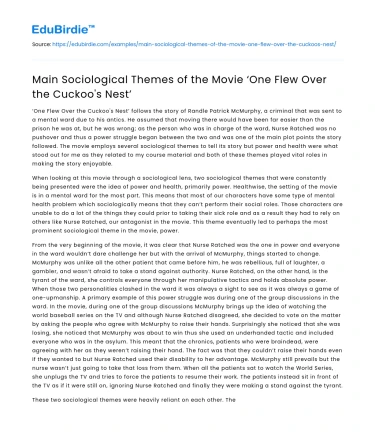 Main Sociological Themes of the Movie ‘One Flew Over the Cuckoo’s Nest’