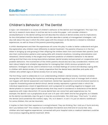 Children’s Behavior At The Dentist