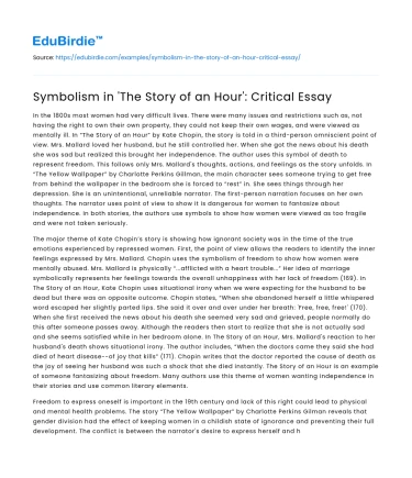 Symbolism in ‘The Story of an Hour’: Critical Essay