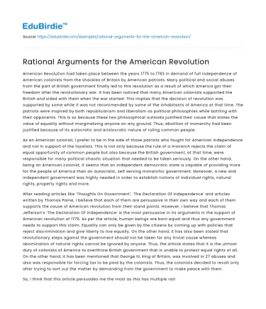 Rational Arguments for the American Revolution