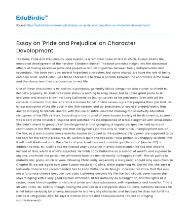 Essay on ‘Pride and Prejudice’ on Character Development