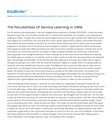 The Peculiarities Of Service Learning in UWM