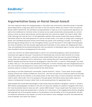 Argumentative Essay on Racial Sexual Assault