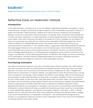 Reflective Essay on Hedonistic Lifestyle