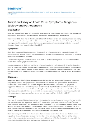 Ebola Virus: Symptoms and Diagnosis