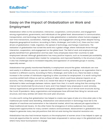 Essay on the Impact of Globalization on Work and Employment